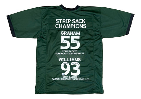 Brandon Graham & Milton Williams Signed Jersey Inscribed "F*** Brady & Mahomes"