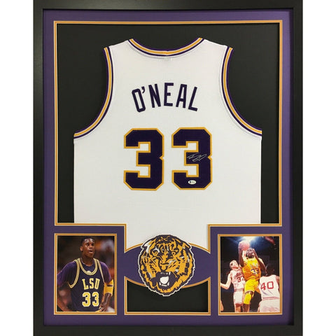 Shaquille O'Neal Shaq Autographed Framed LSU Lousiana Stat Jersey