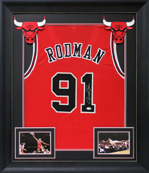 Dennis Rodman Authentic Signed Red Pro Style Framed Jersey JSA Witness