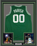 Framed Autographed/Signed Robert Parish 33x42 Boston Green Jersey JSA COA