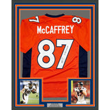 Framed Autographed/Signed Ed McCaffrey 35x39 2x SB Champs Orange Jersey BAS COA