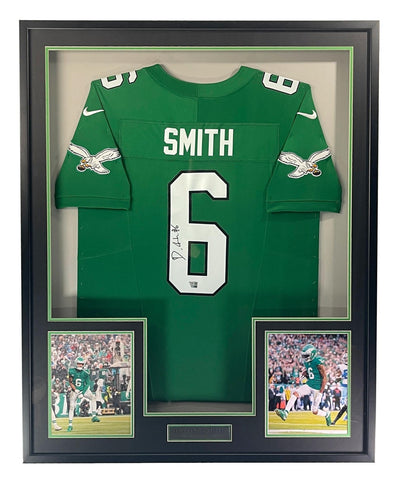 DeVonta Smith Signed Green Football Jersey Philadelphia Eagles Framed 203437