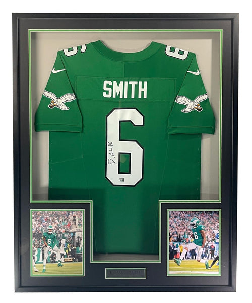 DeVonta Smith Signed Green Football Jersey Philadelphia Eagles Framed 203437