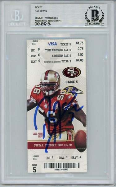 Ray Lewis Signed Baltimore Ravens Ticket 10/07/07 vs 49ers BAS Slab 39453
