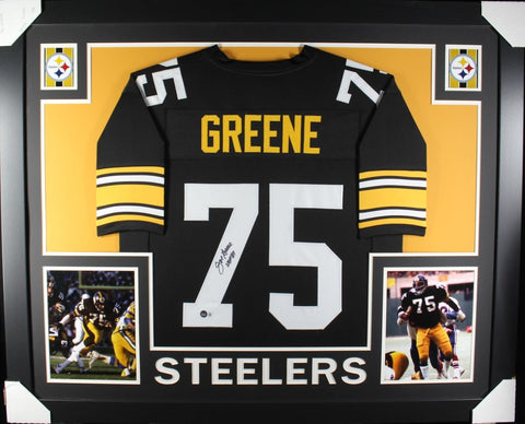 Joe Greene Autographed/Signed Pro Style Black Framed Jersey BAS 44600