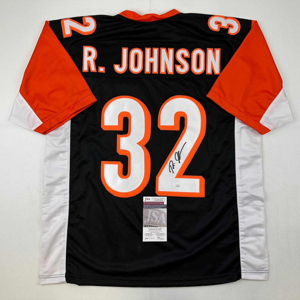 Autographed/Signed Rudi Johnson Cincinnati Black Football Jersey JSA COA