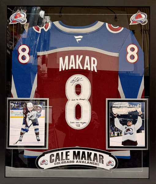 Cale Makar Autographed/2x Inscribed Fanatics Jersey Deluxe Framed - Fanatics COA