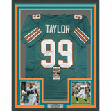FRAMED Autographed/Signed JASON TAYLOR 33x42 Miami Teal Jersey JSA COA Auto