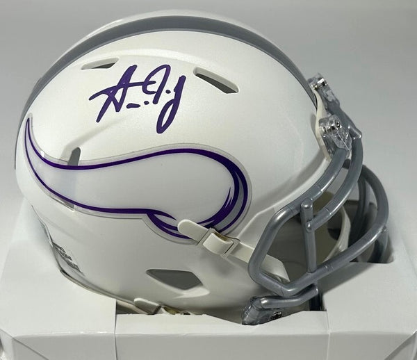 Vikings AARON JONES Signed 2024 Alternate White Speed Mini Helmet AUTO - BAS