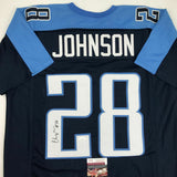 Autographed/Signed CHRIS JOHNSON Tennessee Dark Blue Football Jersey JSA COA