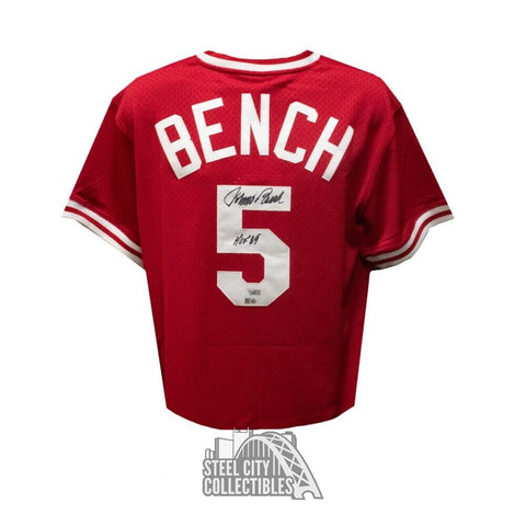 Johnny Bench Autographed Cincinnati Reds M&N Red Baseball Jersey - Fanatics