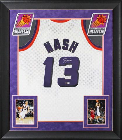 Suns Steve Nash Signed White M&N 1996-97 HWC Swingman Framed Jersey BAS Witness