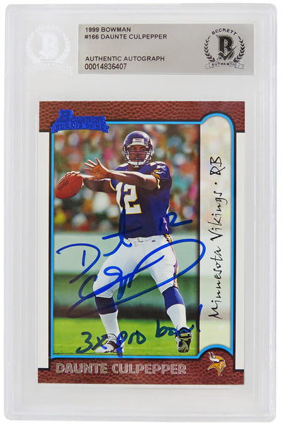 Daunte Culpepper autographed 1999 Bowman Rookie Card #166 w/3x PB (Beckett)