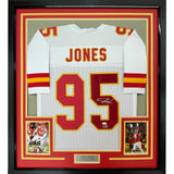 Framed Signed Chris Jones 35x39 Kansas City White Jersey JSA COA