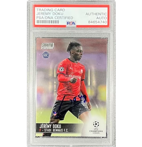 Jeremy Doku Signed 2020-21 Topps Stadium Club Chrome Rookie #22 - PSA Authentic