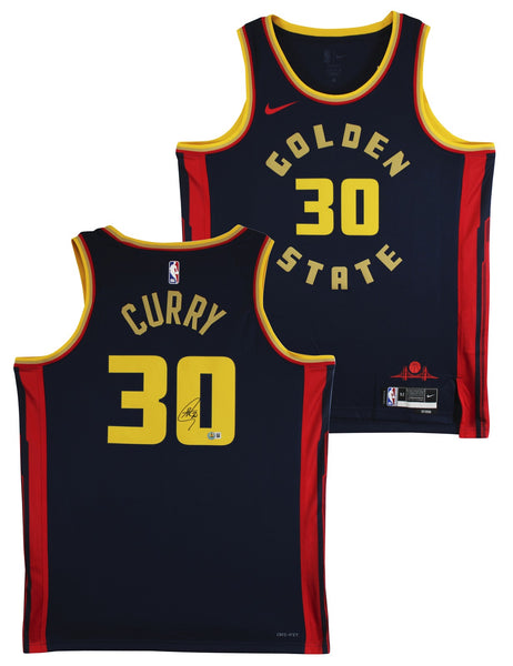 Warriors Stephen Curry Signed Navy Blue Nike 2024 City Swingman Jersey BAS