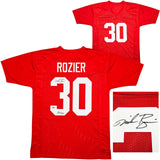 NEBRASKA MIKE ROZIER AUTOGRAPHED RED JERSEY "HEISMAN 1983" BECKETT QR 212608