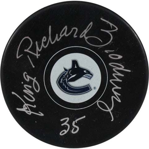 Richard Brodeur Autographed/Signed Vancouver Canucks Logo Puck King JSA 53997