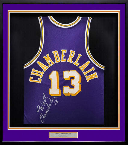 Lakers Wilt Chamberlain Autographed Framed Jersey PSA/DNA & Beckett AE20862