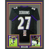 FRAMED Autographed/Signed JK J.K. Dobbins 33x42 Black Football Jersey JSA COA