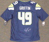 SEAHAWKS SHAQUEM GRIFFIN AUTOGRAPHED BLUE NIKE JERSEY SIZE L MCS HOLO 134402