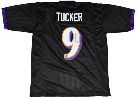 JUSTIN TUCKER SIGNED AUTOGRAPHED BALTIMORE RAVENS #9 BLACK JERSEY BECKETT