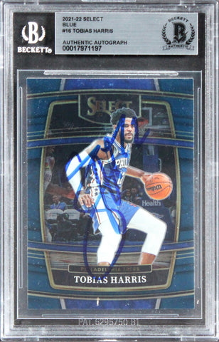 76ers Tobias Harris Authentic Signed 2021 Select Blue #16 Card BAS Slabbed