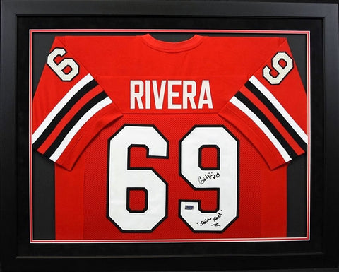 GABE RIVERA SIGNED TEXAS TECH RED RAIDERS #69 FRAMED JERSEY W/ SENOR SACK