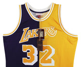 Lakers Magic Johnson Signed Purple & Yellow M&N 84-85 HWC Swingman Jersey BAS W
