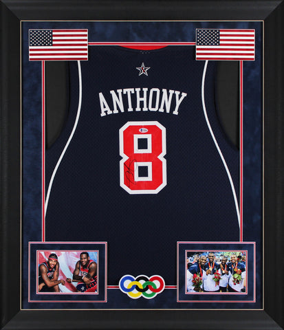 Nuggets Carmelo Anthony Signed Navy Blue Team USA Reebok Framed Jersey BAS COA