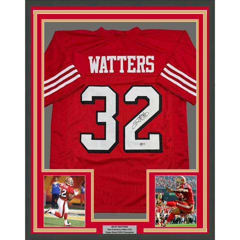 Framed Autographed/Signed Ricky Watters 35x39 San Francisco Red Jersey BAS COA