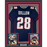 Framed Autographed/Signed Corey Dillon 33x42 New England Blue Jersey BAS COA