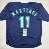 Autographed/Signed Edgar Martinez Seattle Blue Baseball Jersey JSA COA