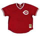 Johnny Bench Signed Cincinnati Reds Mitchell & Ness Red MLB Jersey With "HOF 89"