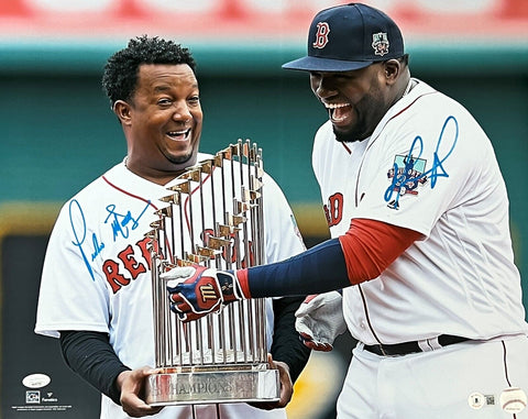 David Ortiz & Pedro Martinez Red Sox Signed World Series Trophy 16x20 JSA/BAS