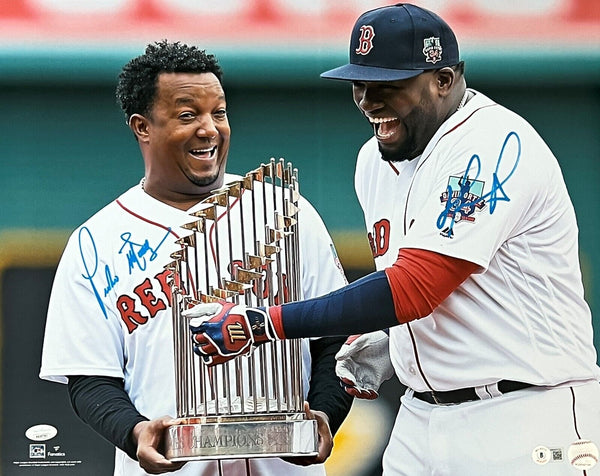 David Ortiz & Pedro Martinez Red Sox Signed World Series Trophy 16x20 JSA/BAS