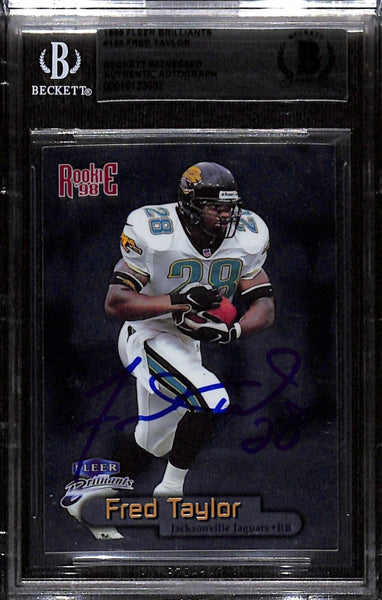 Fred Taylor Signed 1998 Fleer Brilliants #139 Trading Card Beckett 43918