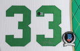 Larry Bird Signed 35 x 43 Framed White Boston Celtics Jersey (Beckett QR Code)