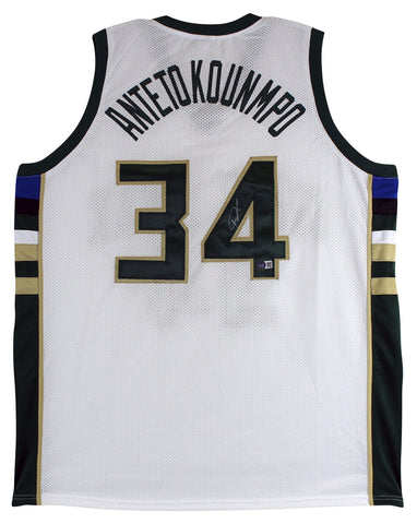 Giannis Antetokounmpo Authentic Signed White Pro Style Jersey BAS Witnessed