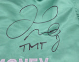 FLOYD MAYWEATHER JR. AUTOGRAPHED GREEN BOXING TRUNKS "TMT" BECKETT BAS 159663