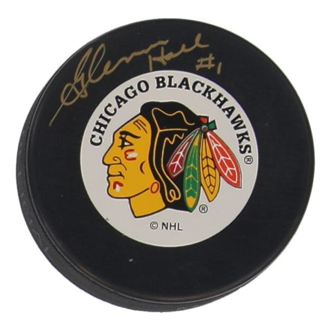 Glenn Hall Signed Blackhawks Logo Hockey Puck Inscribed #1 (Beckett) 13xAll Star