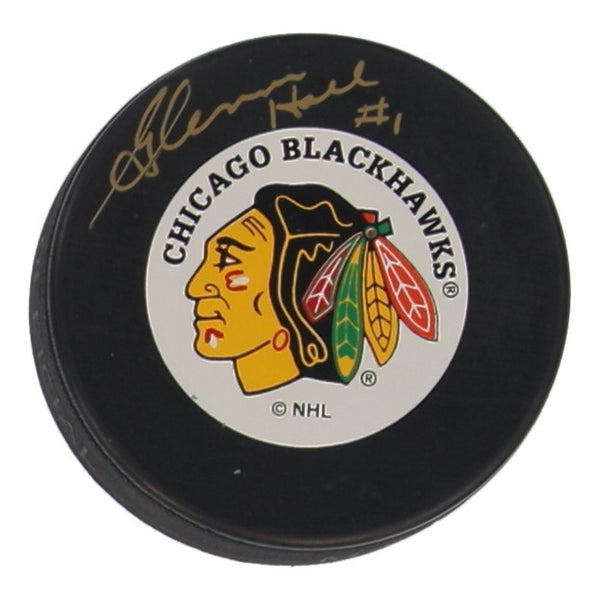 Glenn Hall Signed Blackhawks Logo Hockey Puck Inscribed #1 (Beckett) 13xAll Star