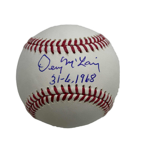 Autographed/Signed Denny McLain 31-6, 1968 Rawlings ROML JSA COA