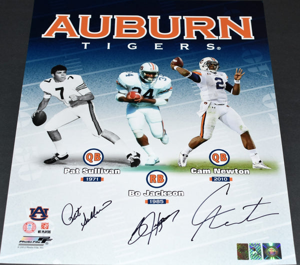 BO JACKSON CAM NEWTON PAT SULLIVAN SIGNED AUBURN TIGERS HEISMANS 16x20 PHOTO