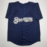 Autographed/Signed Prince Fielder Milwaukee Navy Baseball Jersey JSA COA