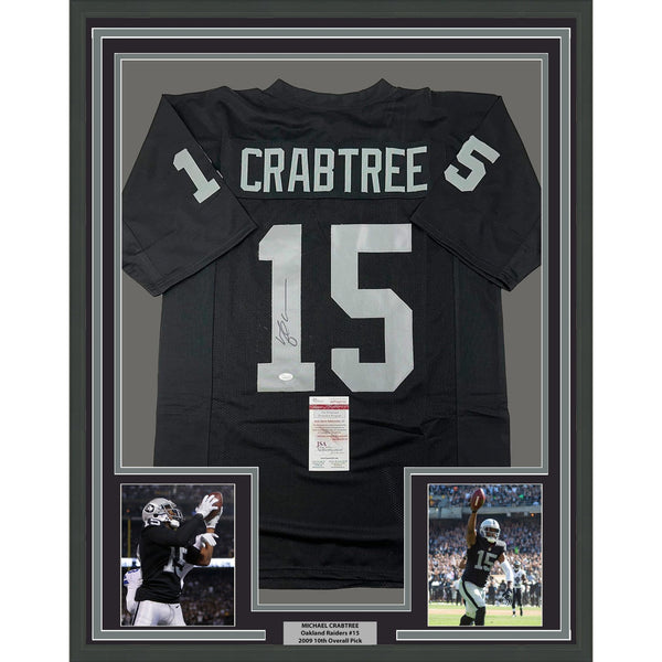 Framed Signed Michael Crabtree 35x39 Oakland Black Jersey JSA COA