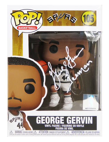 George Gervin Signed Spurs Basketball Funko Pop Doll #105 w/Iceman -SCHWARTZ COA