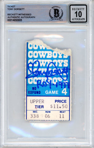 Tony Dorsett Autographed 11/6/1977 vs Giants Ticket Stub Beckett Slab 39221
