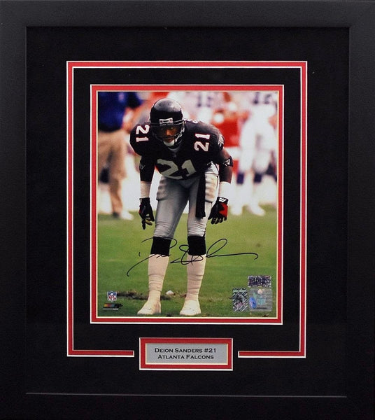 DEION SANDERS AUTOGRAPHED ATLANTA FALCONS 8x10 FRAMED PHOTO COA