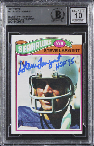 Seahawks Steve Largent "HOF 95" Signed 1977 Topps #177 Card Auto 10! BAS Slab 2